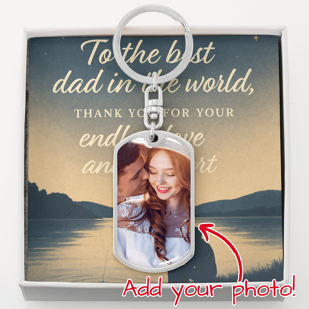 "Custom Photo Keychain Gift for Dad – Personalized Engraving & Message Card"