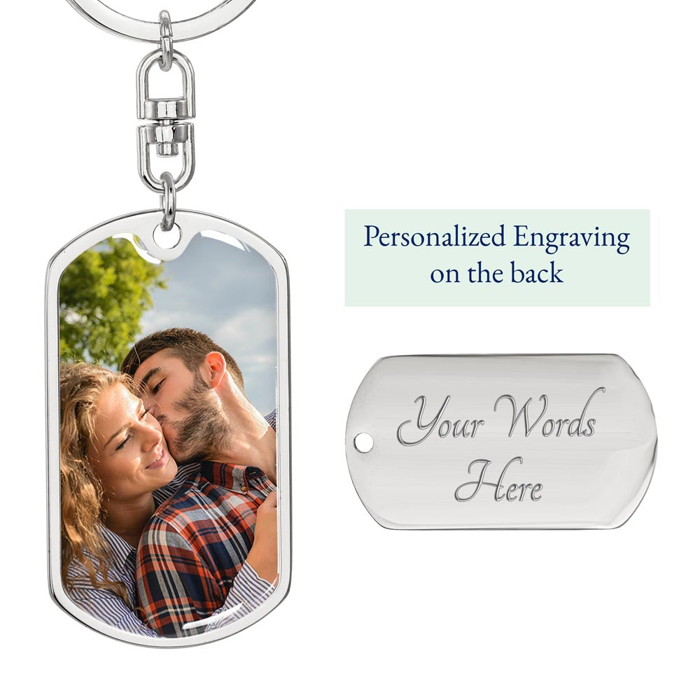 "Custom Photo Keychain Gift for Dad – Personalized Engraving & Message Card"