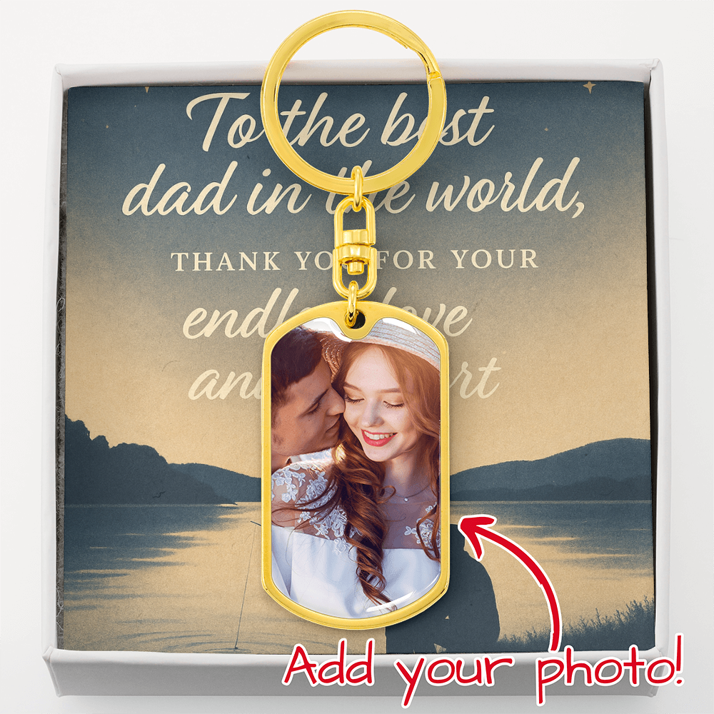 "Custom Photo Keychain Gift for Dad – Personalized Engraving & Message Card"