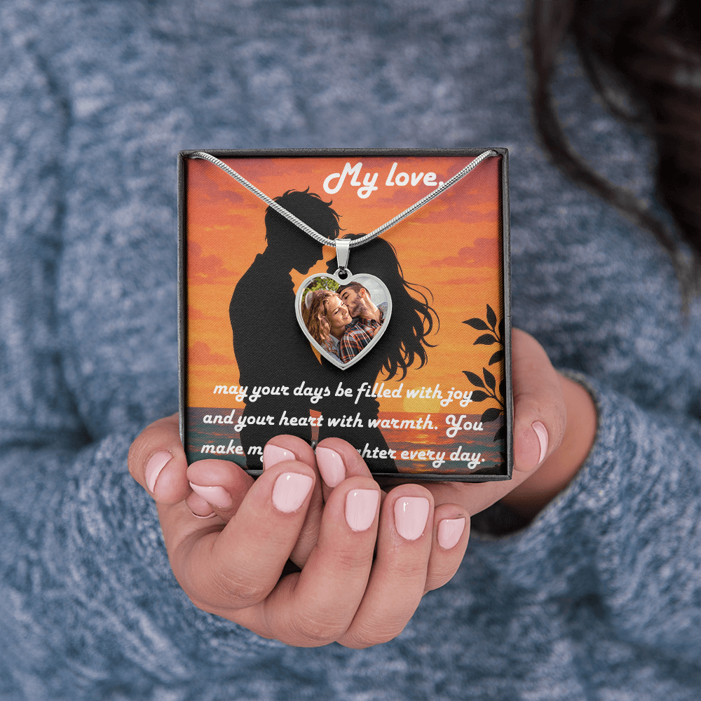 "Custom Heart Photo Necklace – Romantic Gift for Her with Message Card"