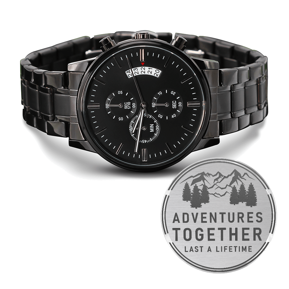 Adventures Together – Engraved Black Chronograph Watch