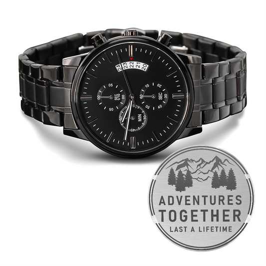 Adventures Together – Engraved Black Chronograph Watch