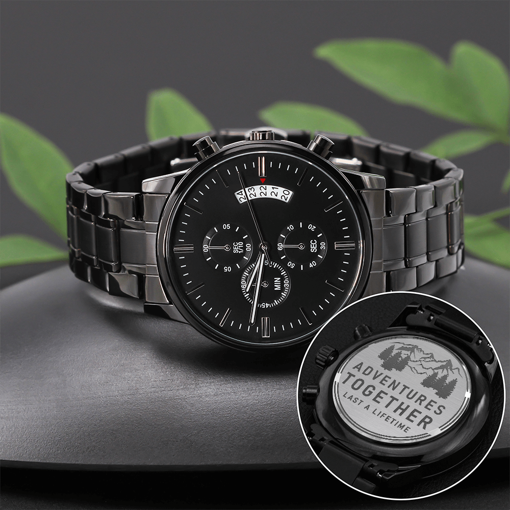 Adventures Together – Engraved Black Chronograph Watch
