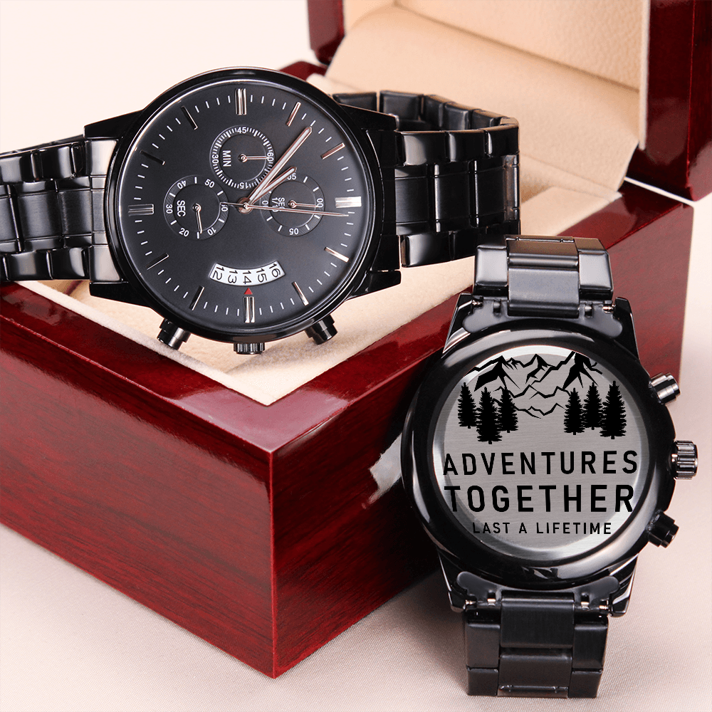 Adventures Together – Engraved Black Chronograph Watch