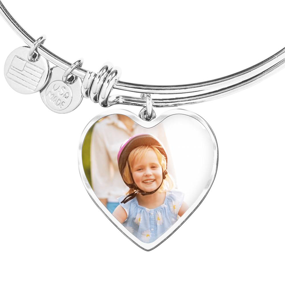 "Heart Charm Bracelet with Custom Photo & Engraving – Gift for Her"