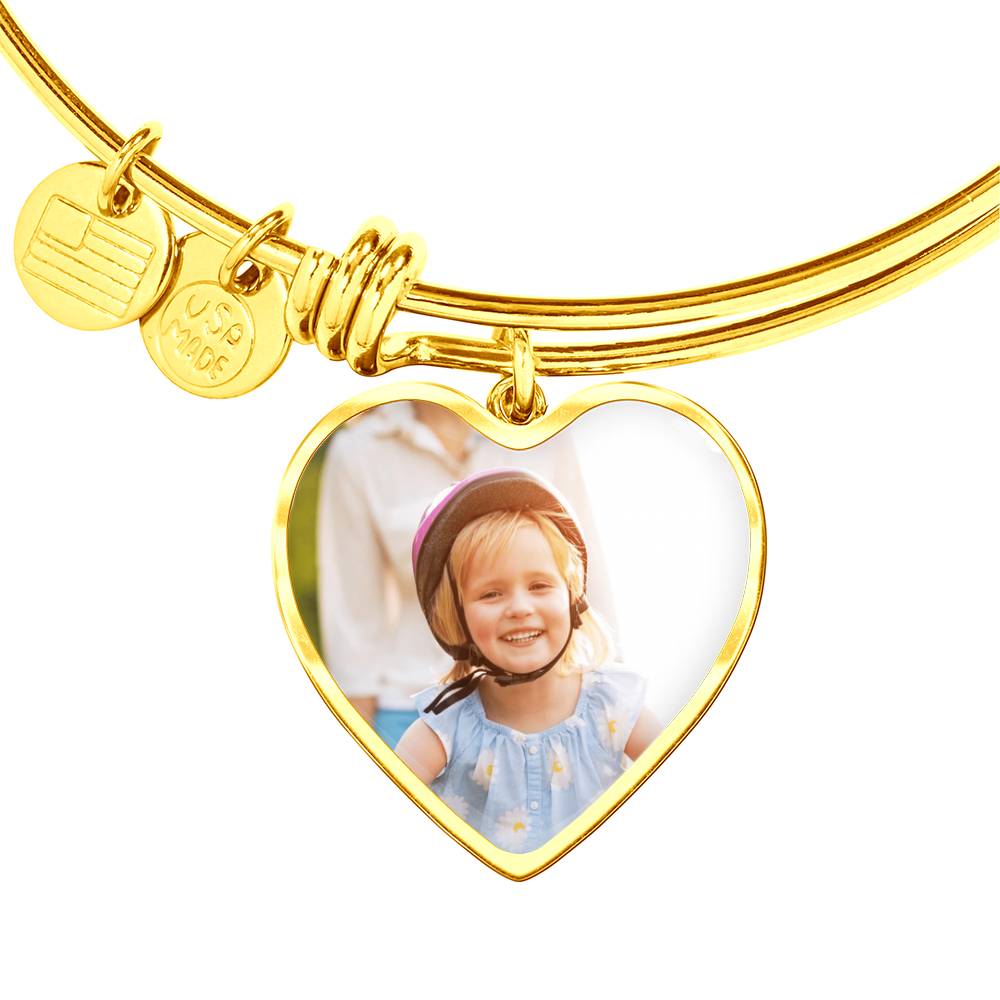 "Heart Charm Bracelet with Custom Photo & Engraving – Gift for Her"
