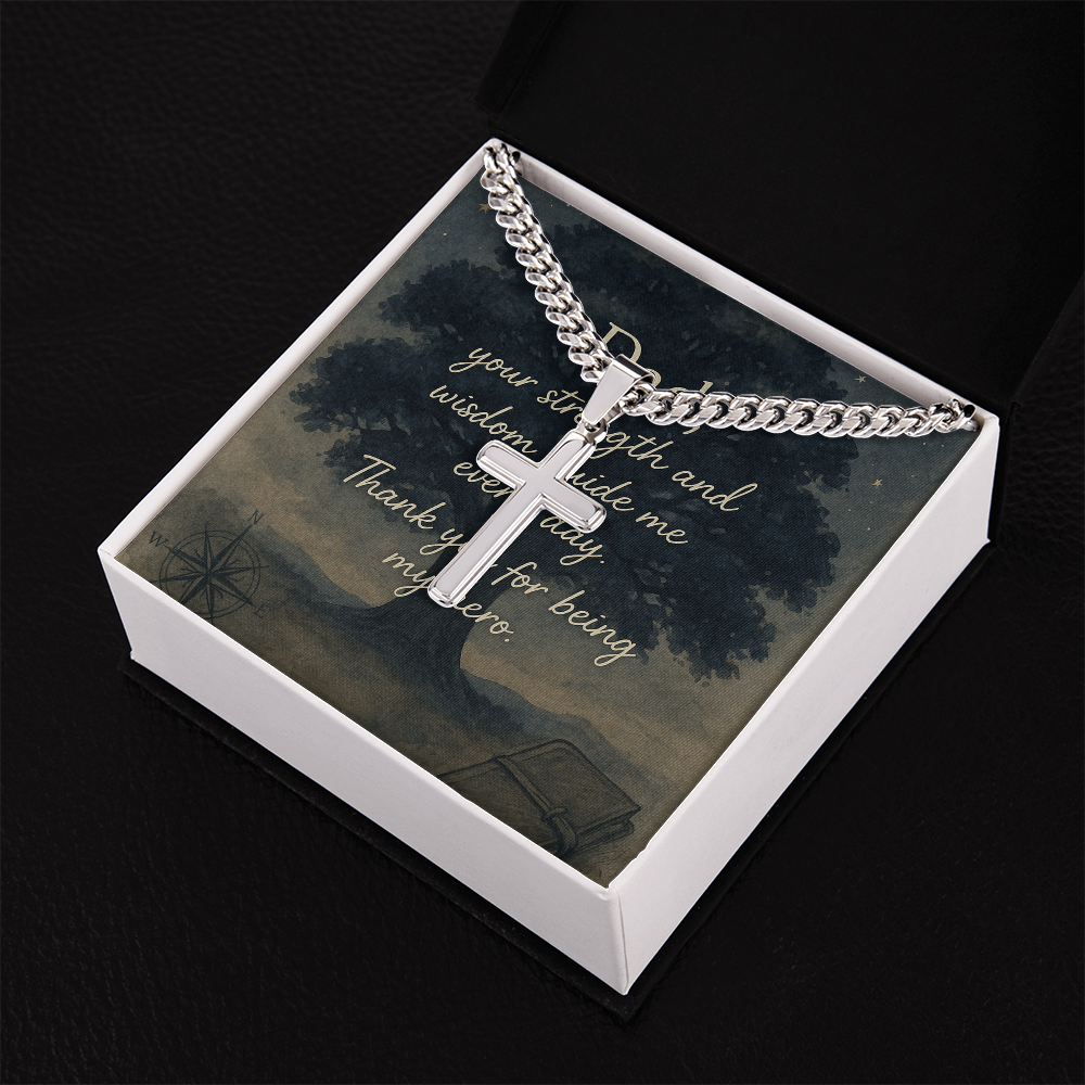 Cuban Link Chain with Engraved Artisan Cross
