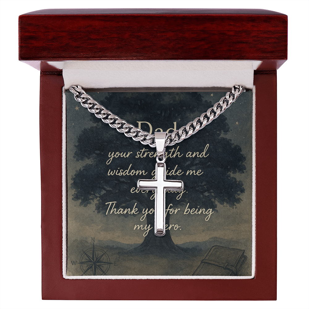 Cuban Link Chain with Engraved Artisan Cross