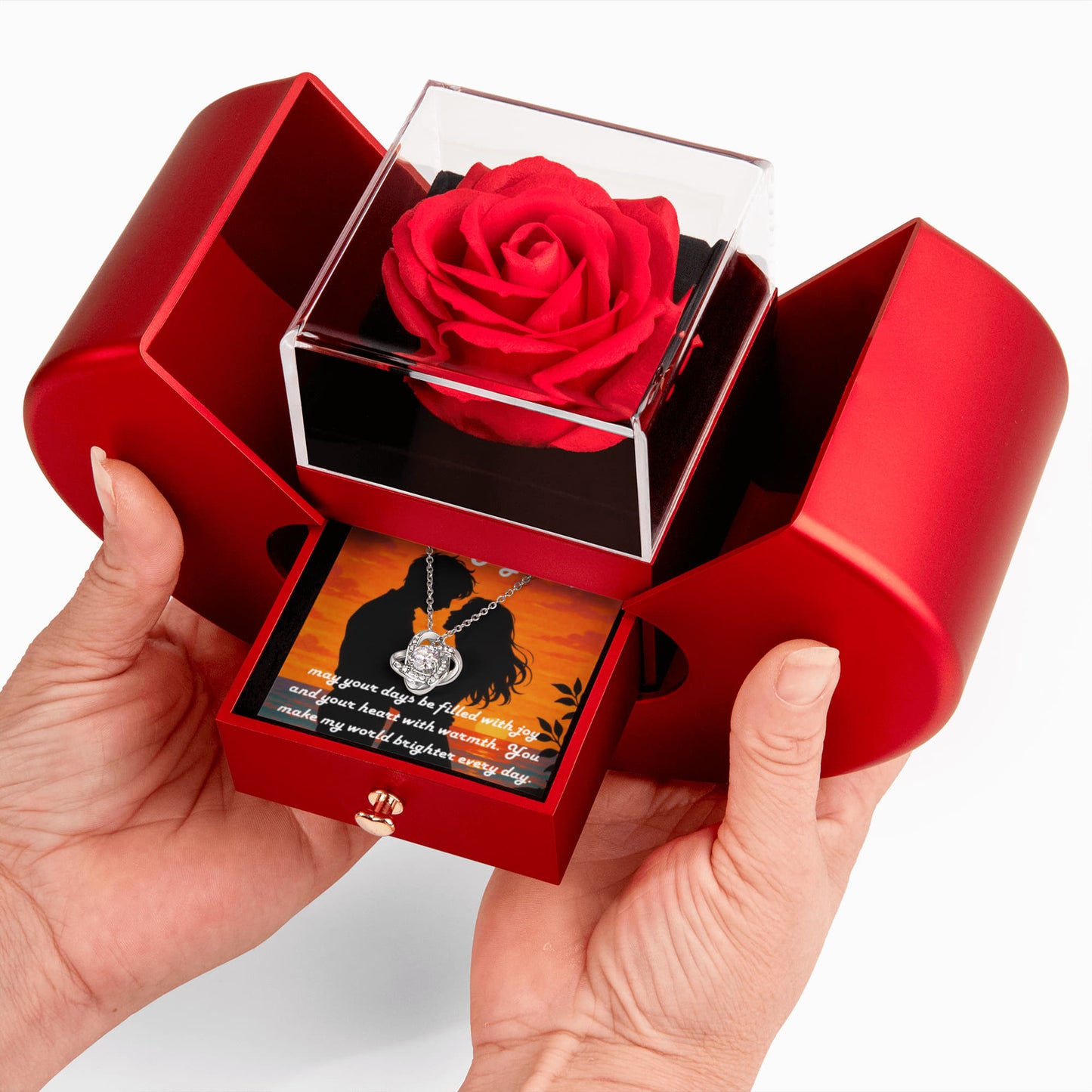 Love Knot Necklace with Red Heart Rose Box