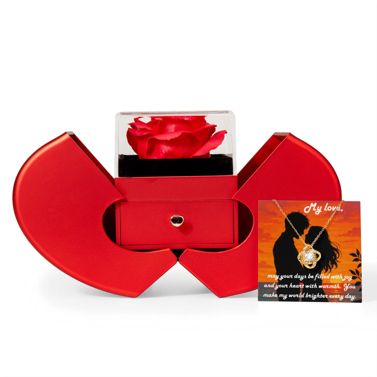 Love Knot Necklace with Red Heart Rose Box