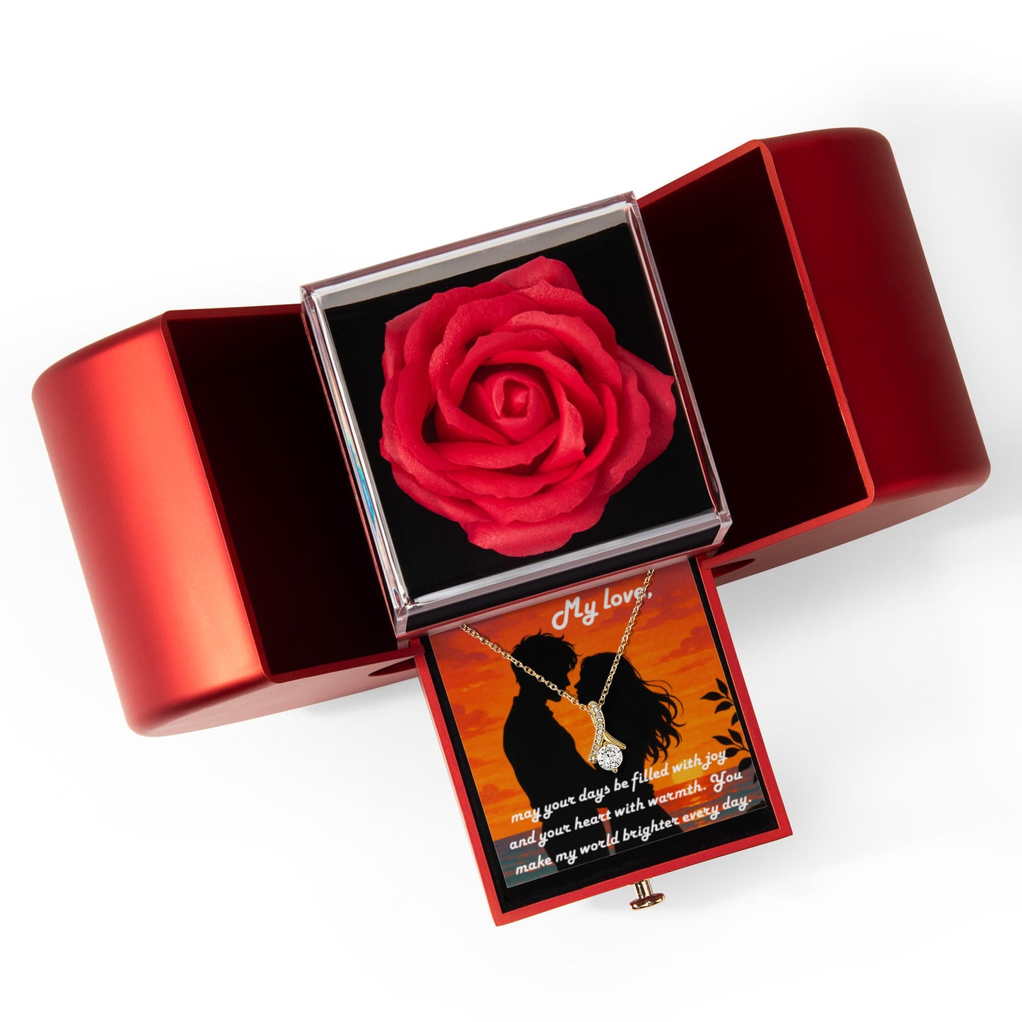 Alluring Beauty Necklace with Red Heart Rose Box