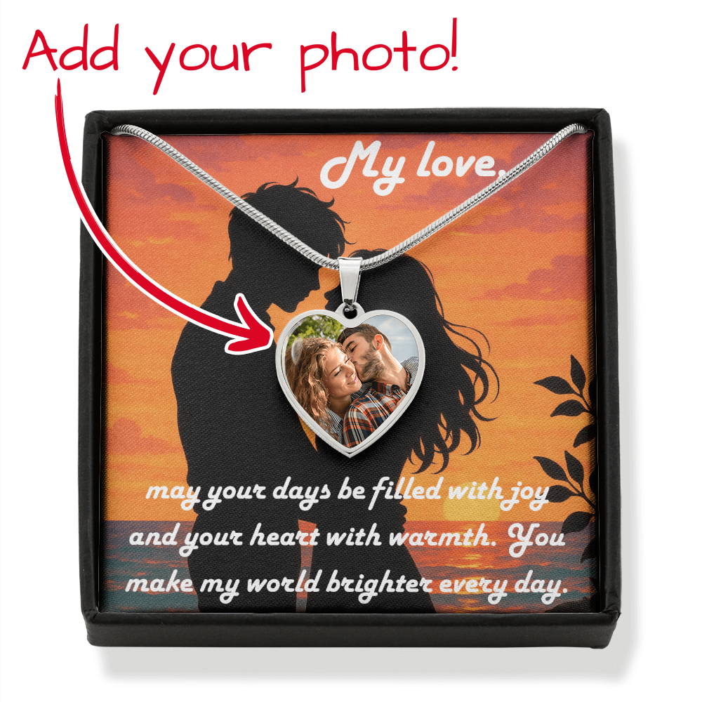 "Custom Heart Photo Necklace – Romantic Gift for Her with Message Card"