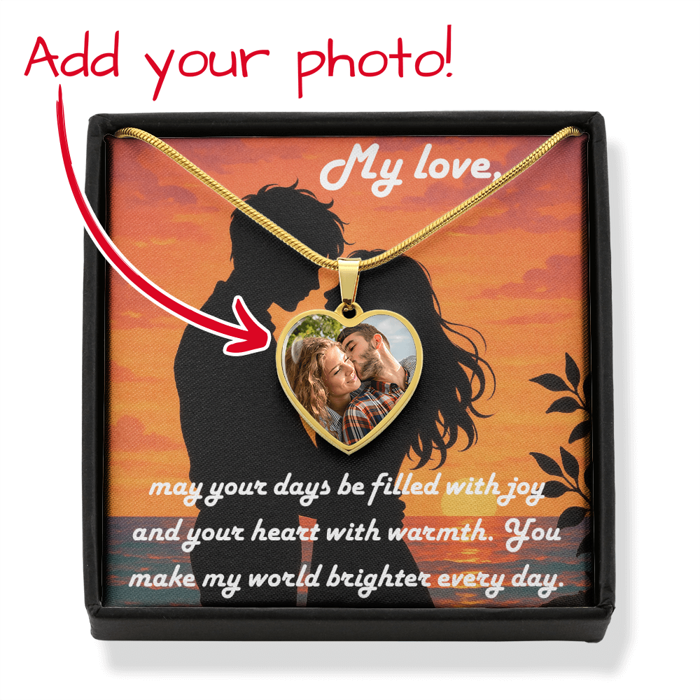 "Custom Heart Photo Necklace – Romantic Gift for Her with Message Card"