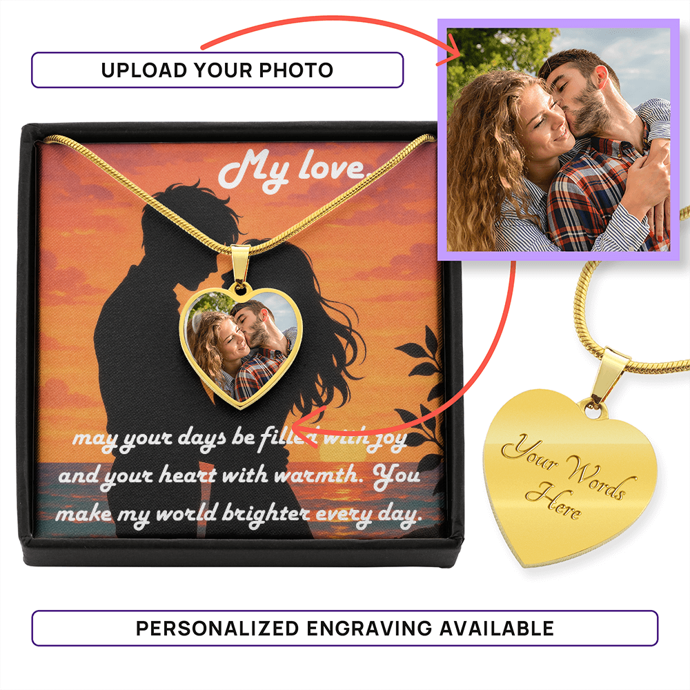 "Custom Heart Photo Necklace – Romantic Gift for Her with Message Card"