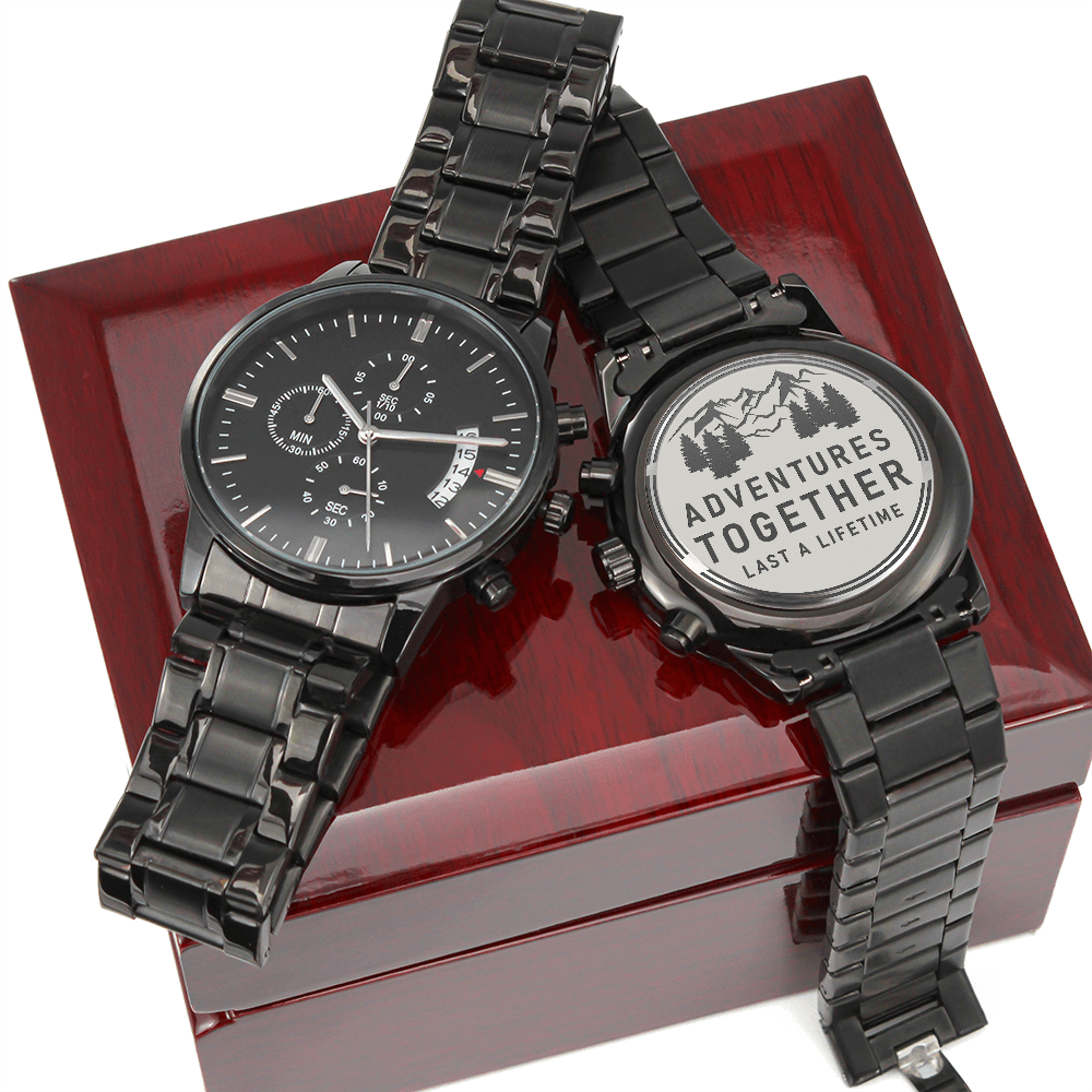 Adventures Together – Engraved Black Chronograph Watch
