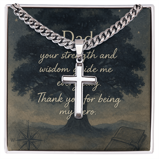 Cuban Link Chain with Engraved Artisan Cross