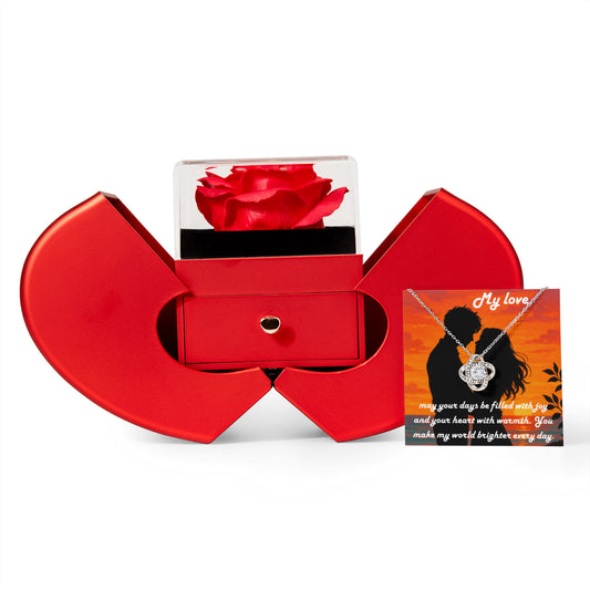 Love Knot Necklace with Red Heart Rose Box