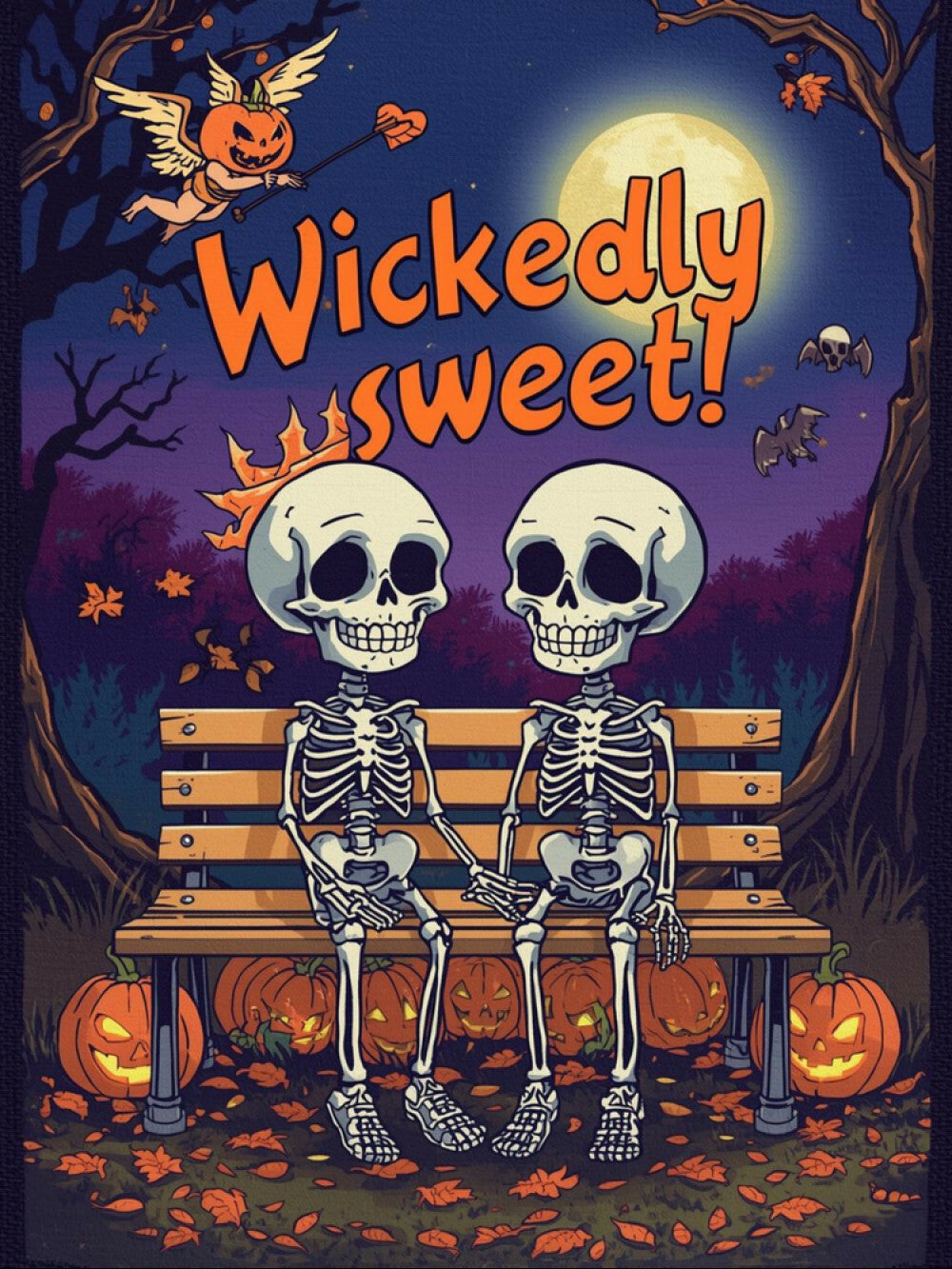 "Wickedly Sweet" Skeleton Couple Woven Tapestry Throw Blanket - Halloween Romance Gift