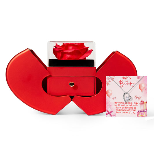 Forever Love Necklace with Red Heart Rose Box