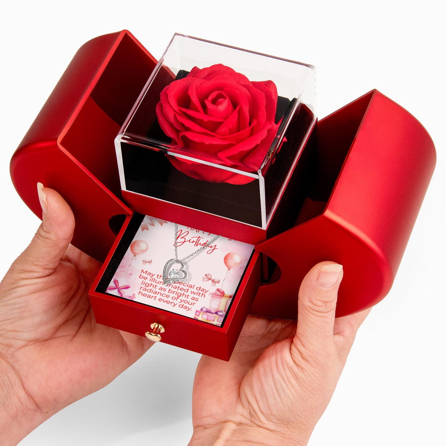 Forever Love Necklace with Red Heart Rose Box