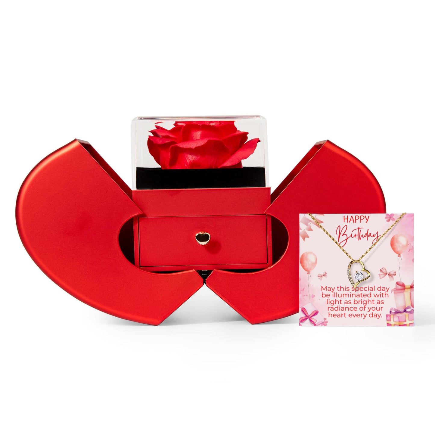 Forever Love Necklace with Red Heart Rose Box