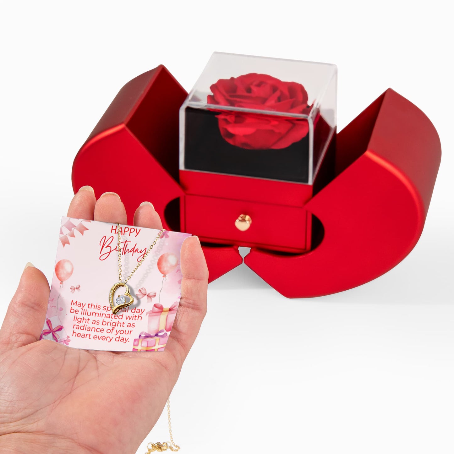 Forever Love Necklace with Red Heart Rose Box