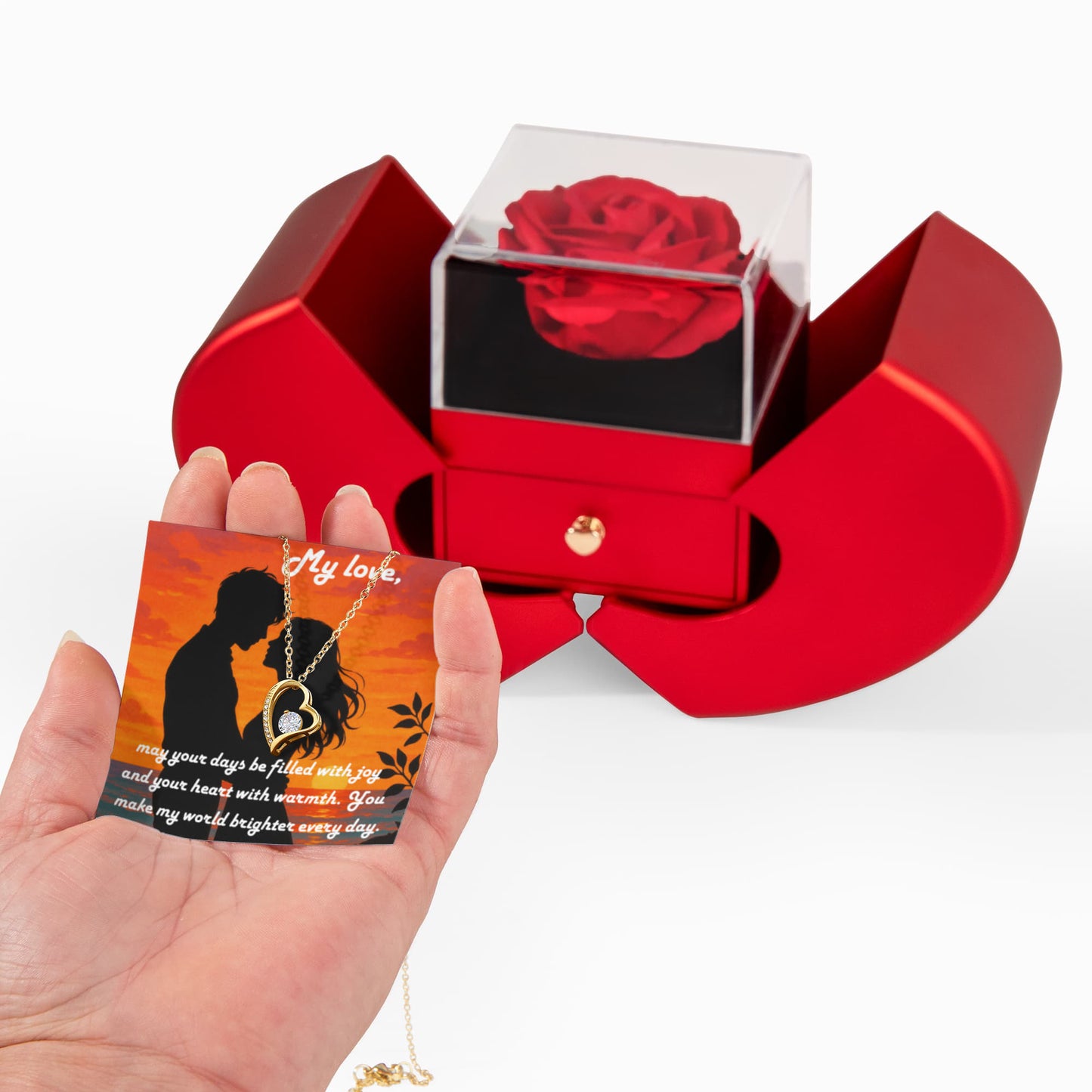 Forever Love Necklace with Red Heart Rose Box