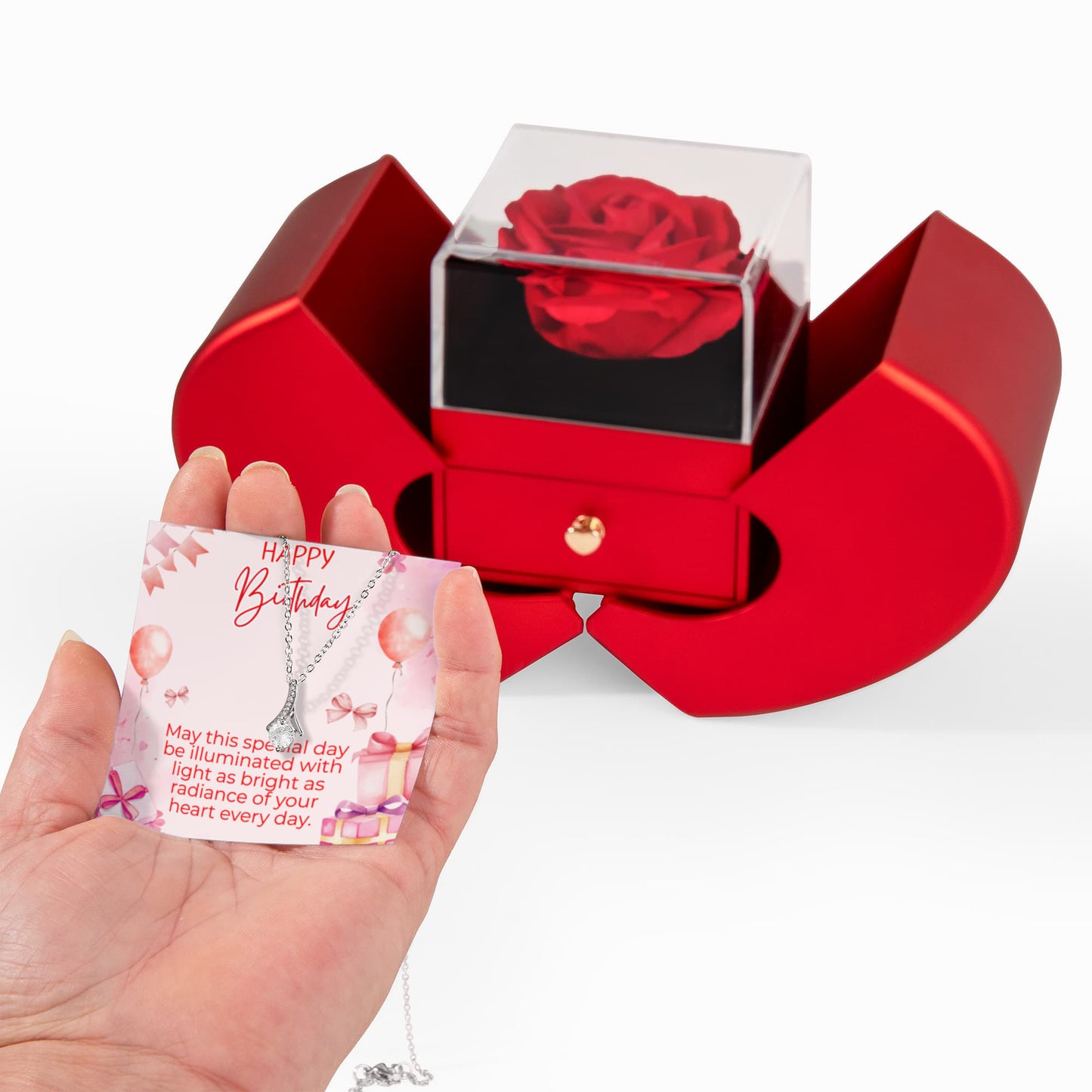 Alluring Beauty Necklace with Red Heart Rose Box