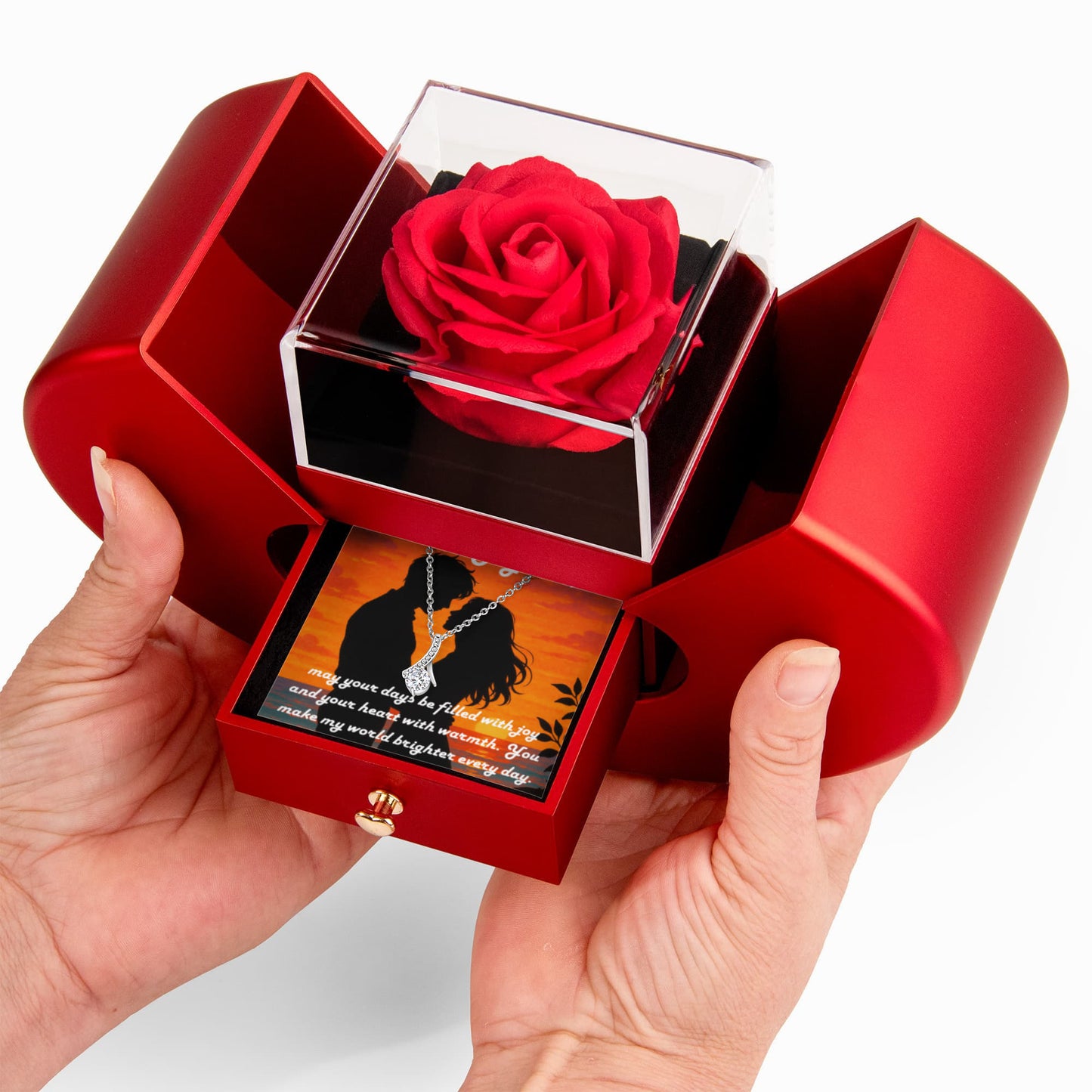 Alluring Beauty Necklace with Red Heart Rose Box