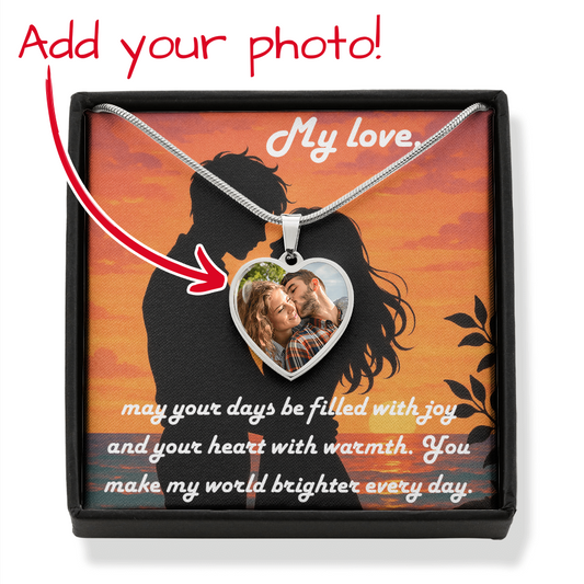 "Custom Heart Photo Necklace – Romantic Gift for Her with Message Card"