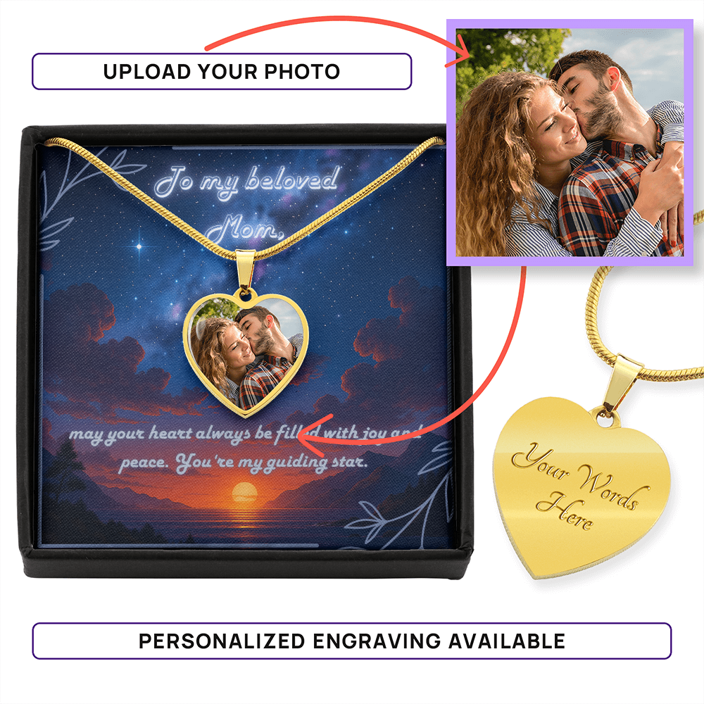 Engraved Heart Photo Pendant – Gift for Mom